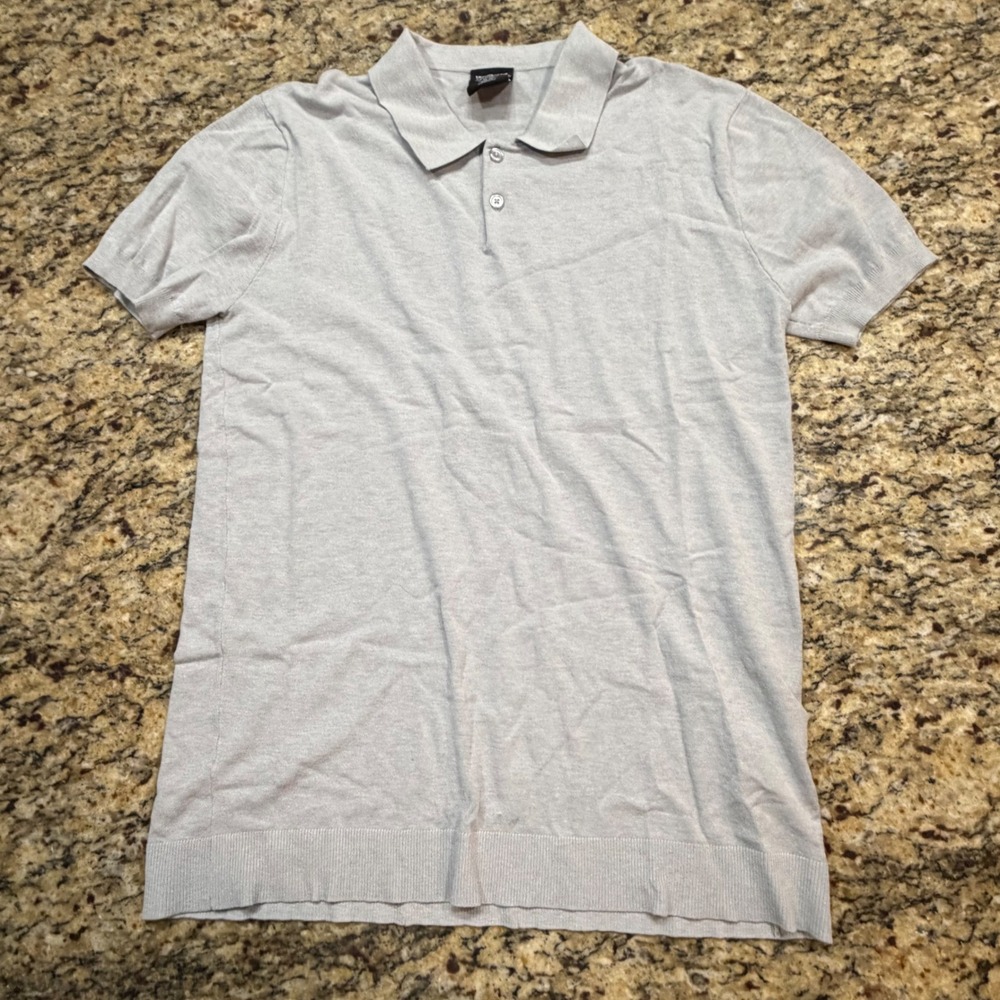 True Classic Mens Polo Shirt Light Gray Short Sleeve Knit Top Size M ws